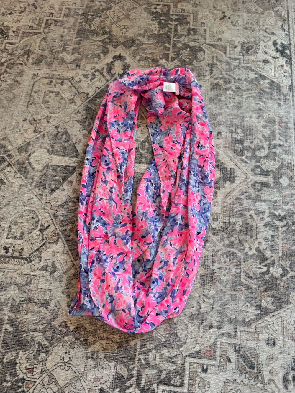 Lilly Pulitzer 100% Cotton Pink, Purple, Blue Print Infinity Scarf - Picture 4 of 9